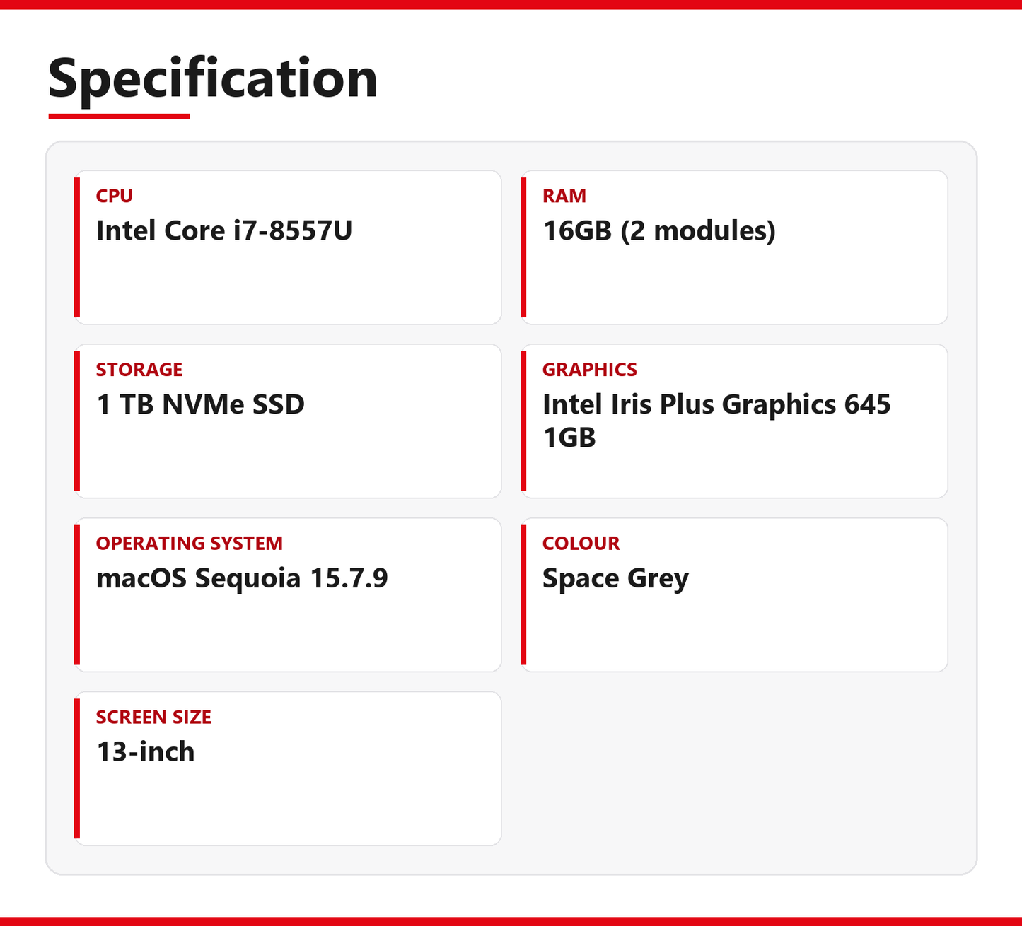 Apple MacBook Pro i7 (13-inch, 2019) 13.3 in 16GB RAM 1TB NVMe SSD macOS Sequoia