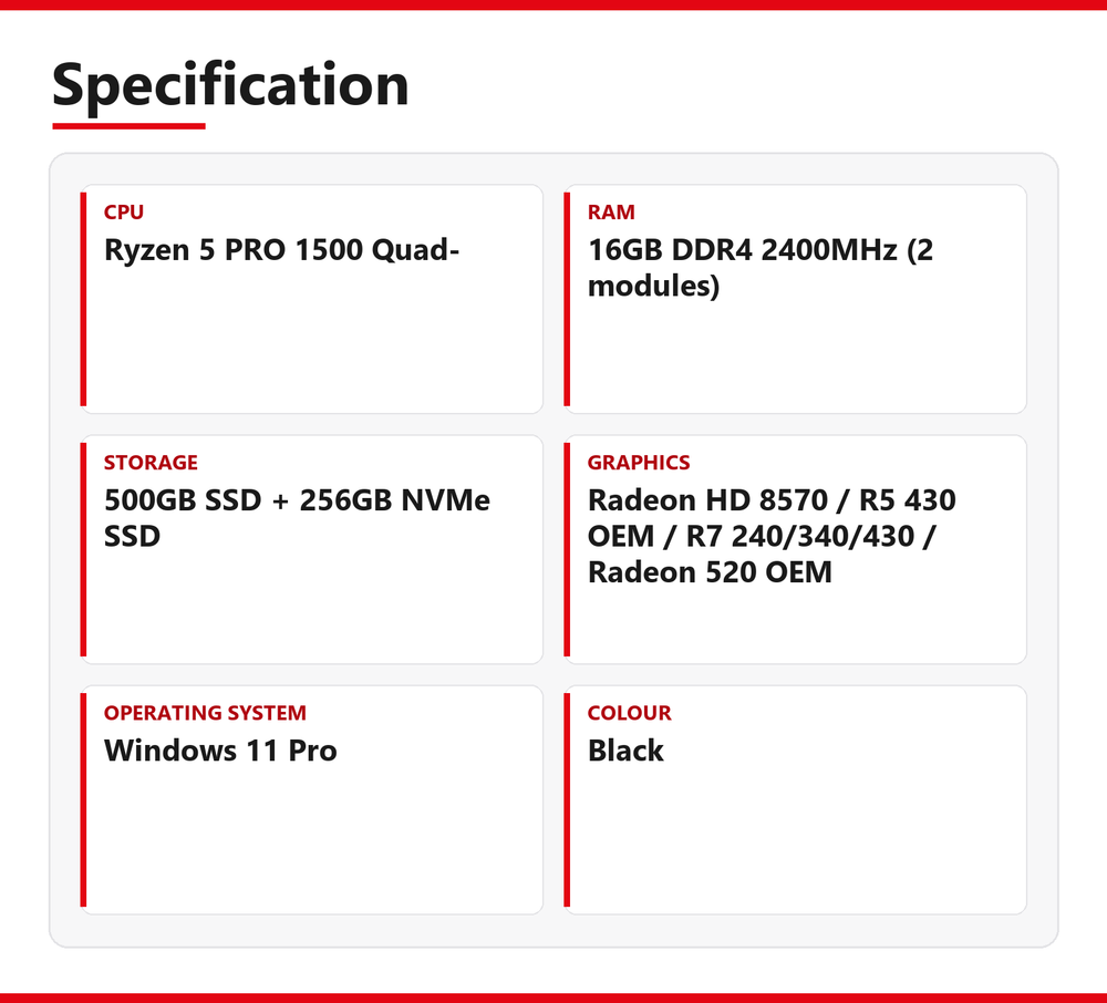 Dell OptiPlex 5055 Ryzen 5 Pro SFF Desktop PC 16GB RAM 500GB SSD 256GB NVMe SSD