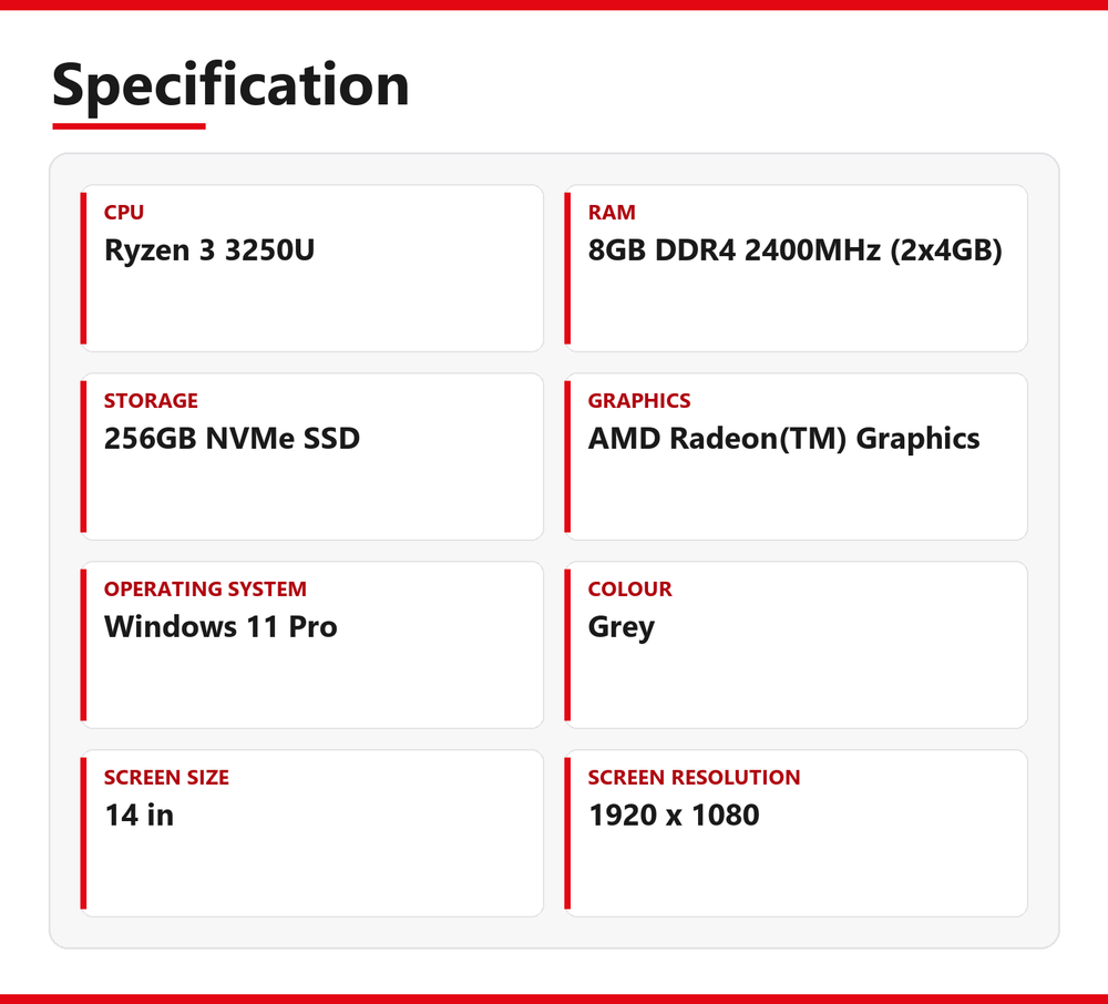 Lenovo V14 Laptop V Series 14 in 8GB RAM 256GB NVMe AMD Ryzen 3 3250U Windows 11