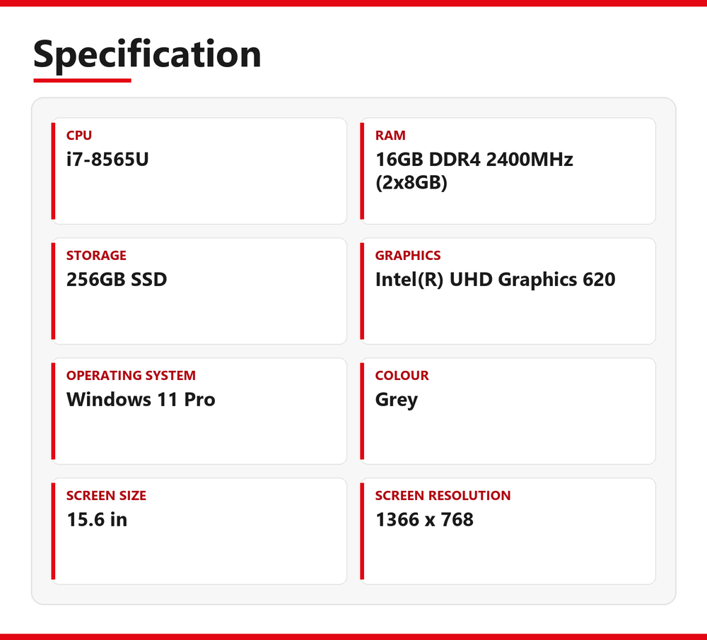 HP NoteBook i7 Laptop 15.6 in 250 G7 16GB RAM 256GB SSD Intel 8565U Windows 11