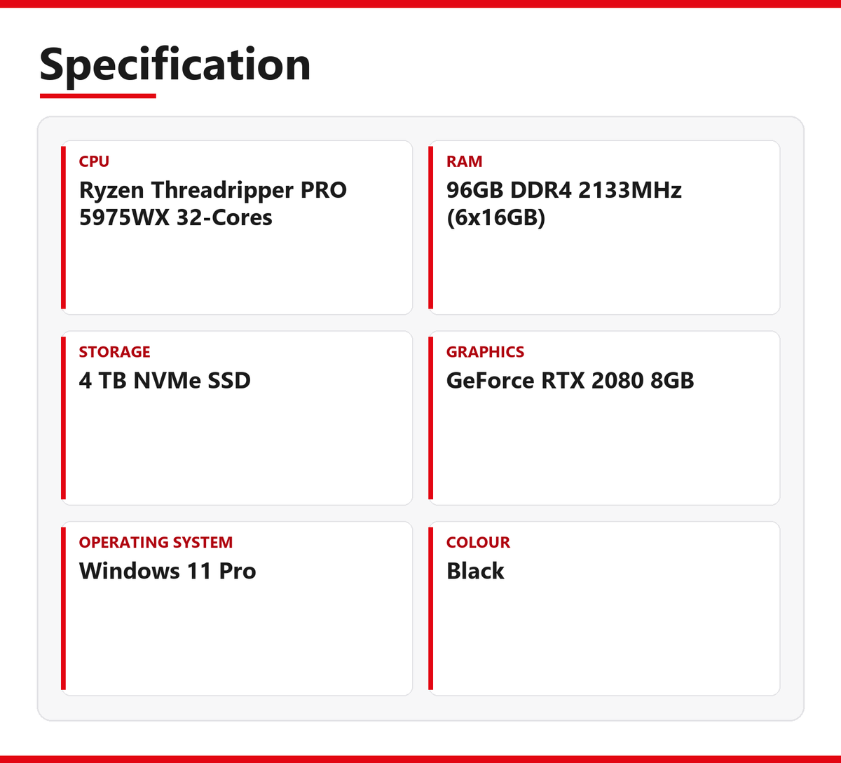 ASRock WRX80 Ryzen Threadripper Pro 5975WX RTX 2080 64GB DDR4 RAM 4TB NVMe SSD