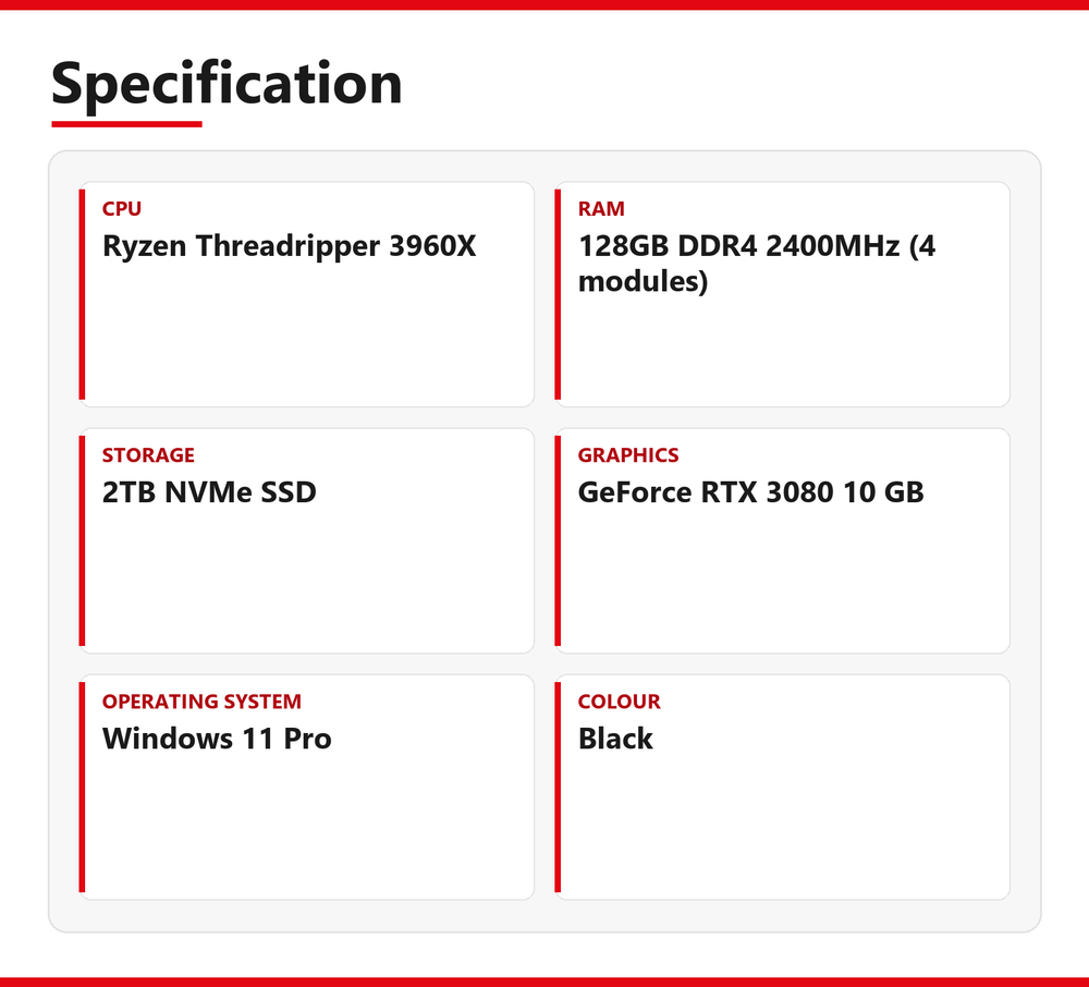 ASUS PRIME TRX40-PRO S Threadripper Gaming PC 128GB RAM 2TB NVMe SSD RTX 3080