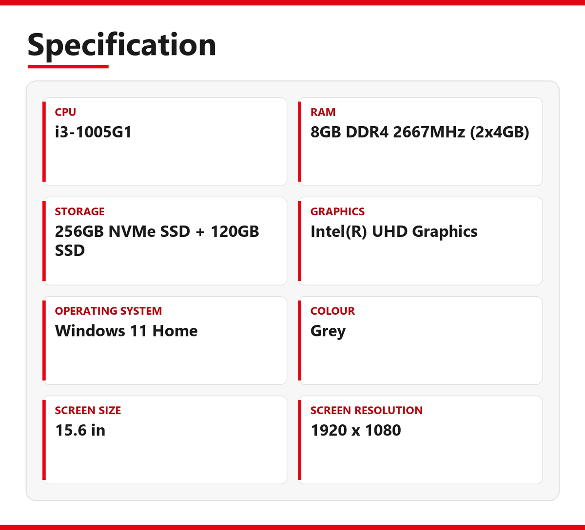 Lenovo V15 Laptop 15.6 inch 8GB RAM 256GB NVMe SSD + 120GB SSD Intel i3 1005G1