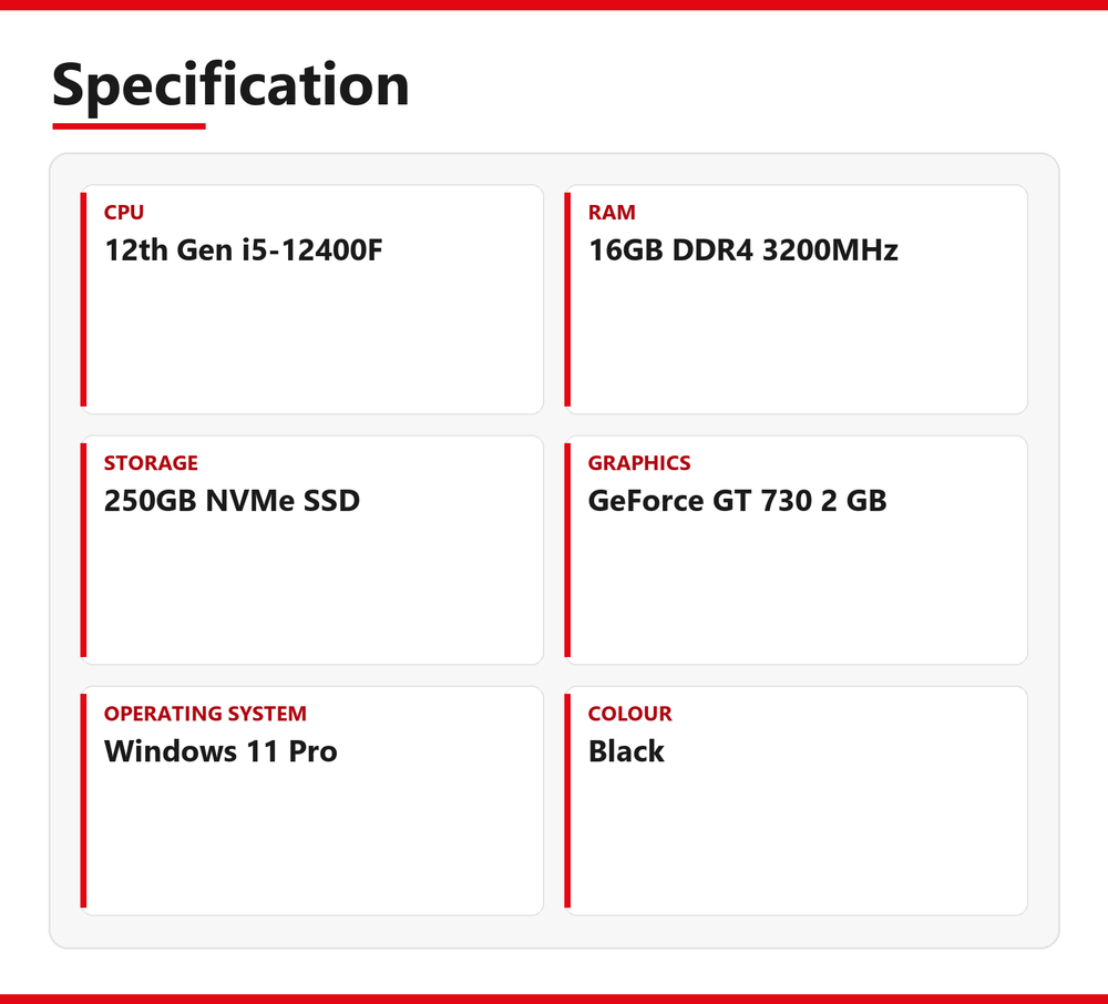 ASROCK H610M-HDV i5 Tower PC 16GB RAM 250GB NVMe SSD Intel 12400F Windows 11 Pro