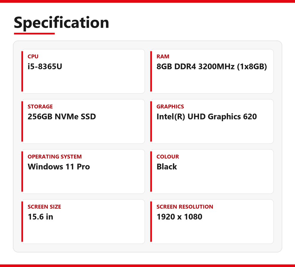 Lenovo ThinkPad i5 Laptop L590 15.6 in 8GB RAM 256GB NVMe Intel 8365U Windows 11
