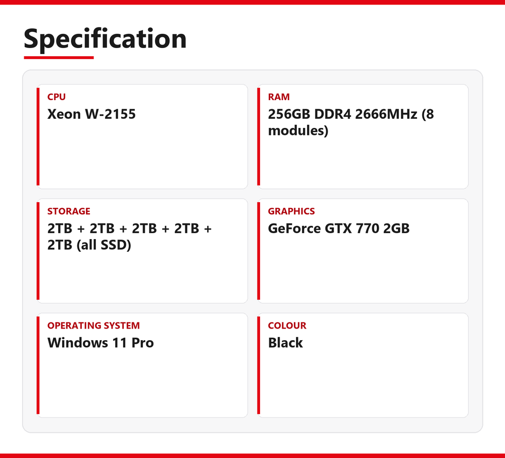 Dell Precision 5820 Xeon W-2155 Tower PC 256GB RAM 10TB SSD GeForce GTX 770 2GB