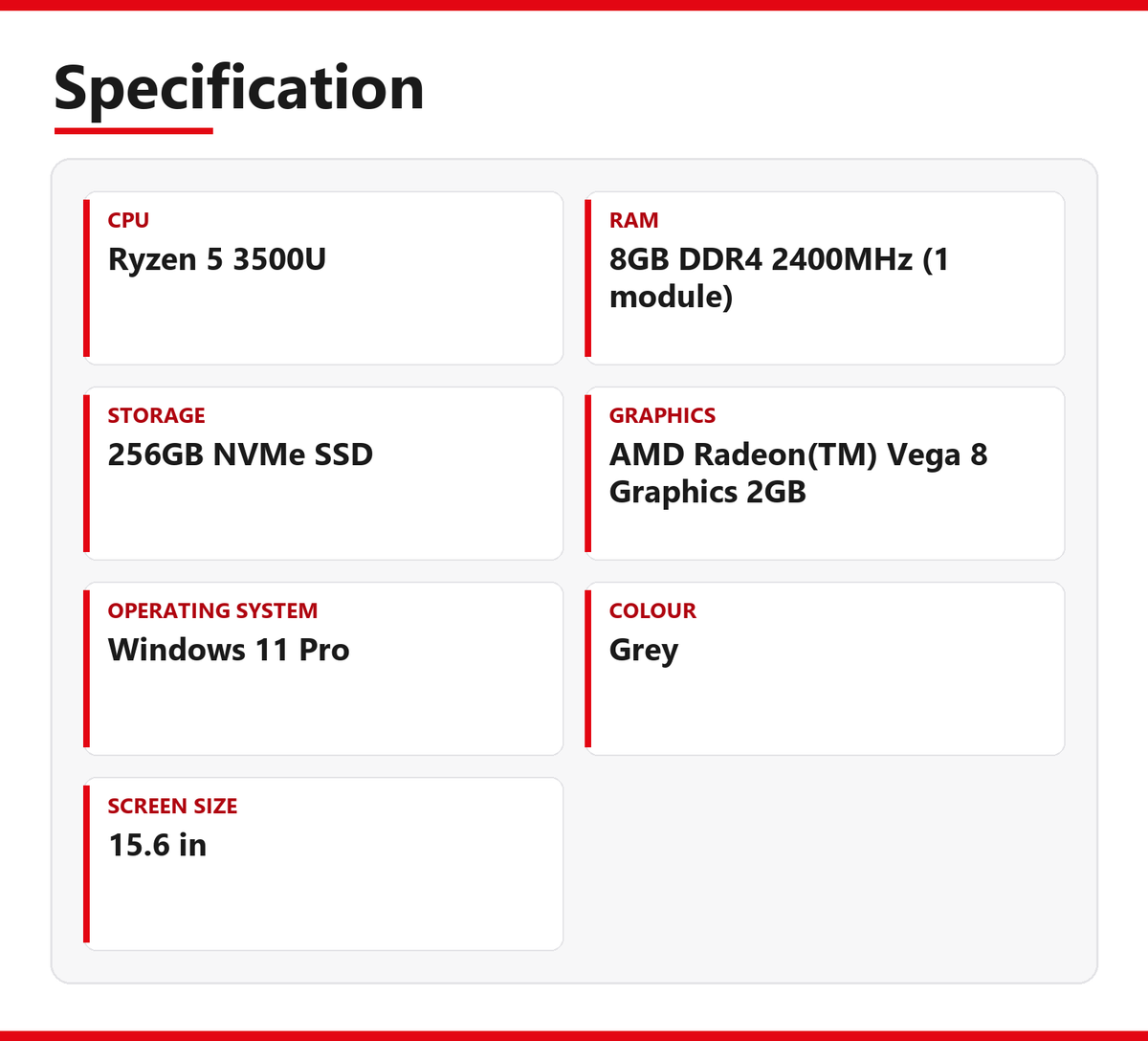 HP NoteBook Ryzen 5 Laptop 255 G8 15 in 8GB RAM 256GB NVMe AMD 3500U Windows 11