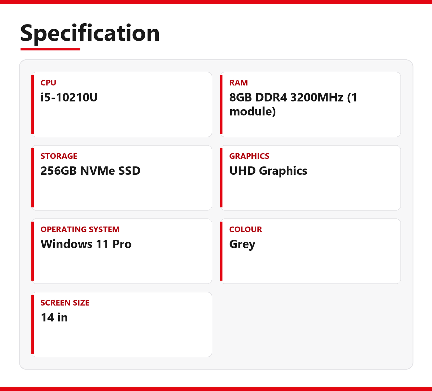 Dell | 3410 | i5-10210U | 8GB DDR4 3200MHz (1 module) | 256GB NVMe SSD | Used - Acceptable