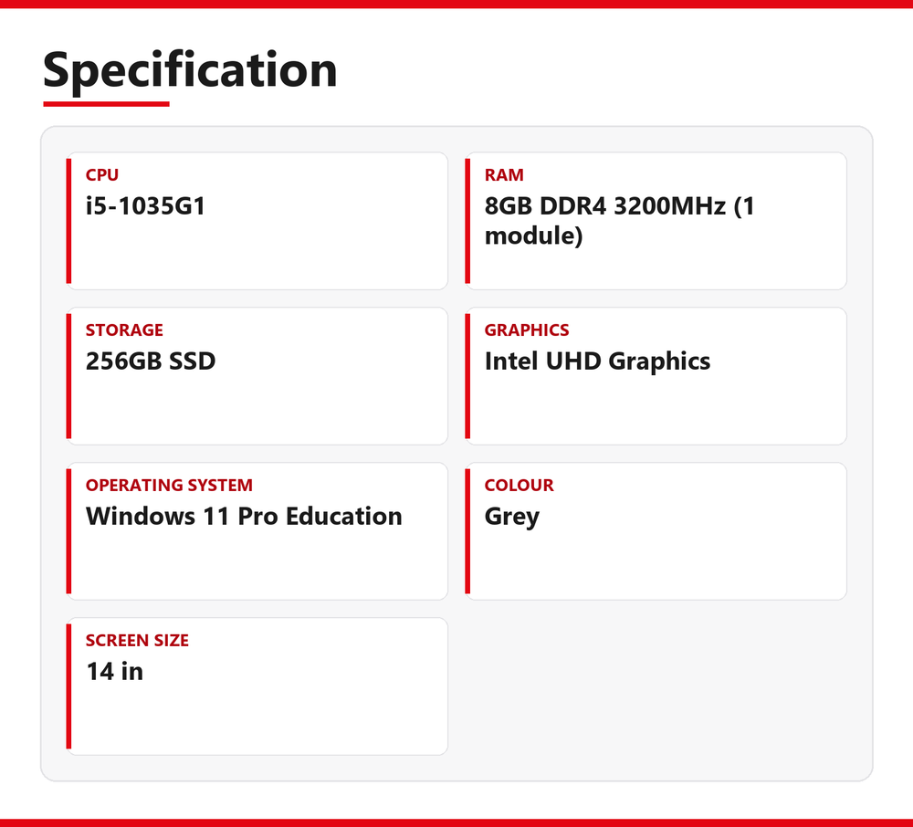 Dynabook | C40-H | i5-1035G1 | 8GB DDR4 3200MHz (1 module) | 256GB SSD | Good - Refurbished