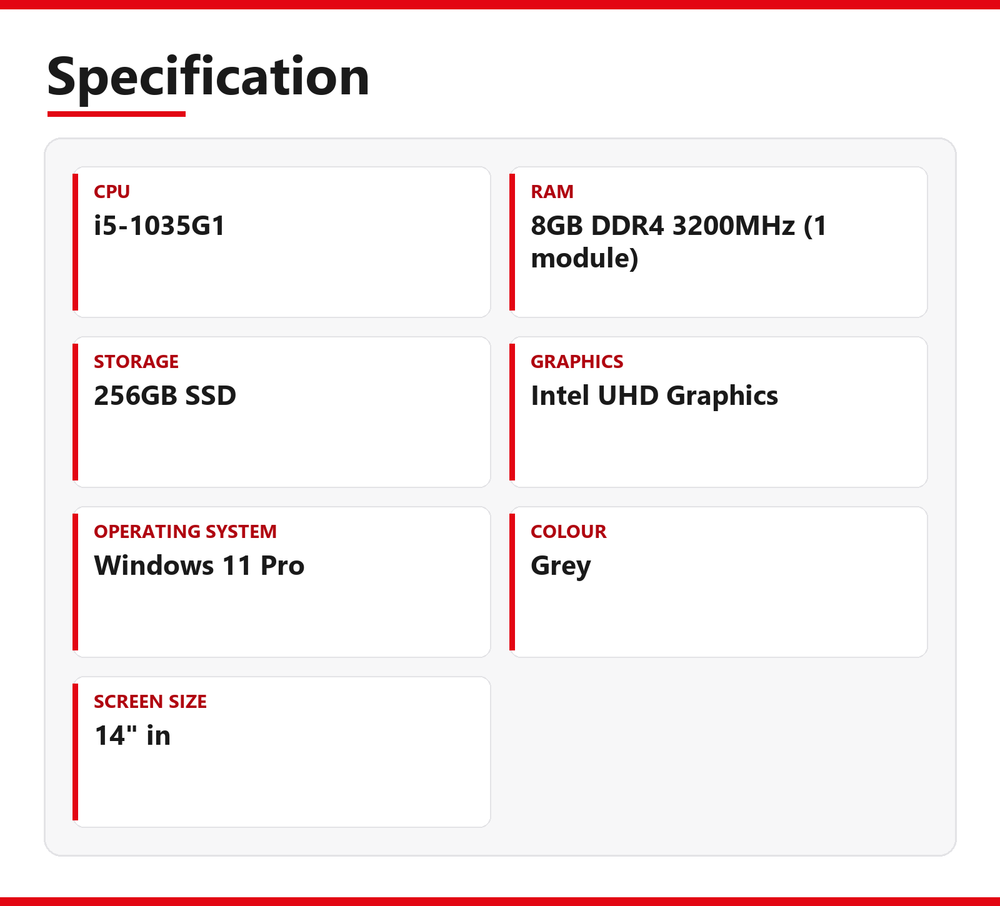 Dynabook | C40-H-10F | Intel Core i5-1035G1 | 8GB DDR4 3200MHz (1 module) | 256GB SSD | Good - Refurbished