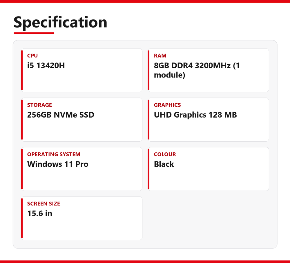 Lenovo NoteBook i5 Laptop V15 15.6 in 8GB RAM 256GB NVMe Intel 13420H Windows 11