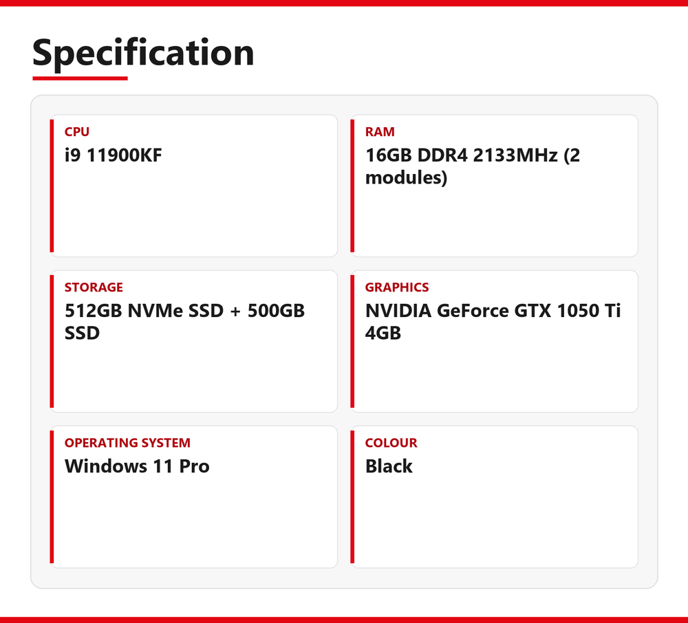 ASUS PRIME Z590-P i9 Gaming PC 16GB RAM 512GB NVMe SSD + 500GB SSD Intel 11900KF