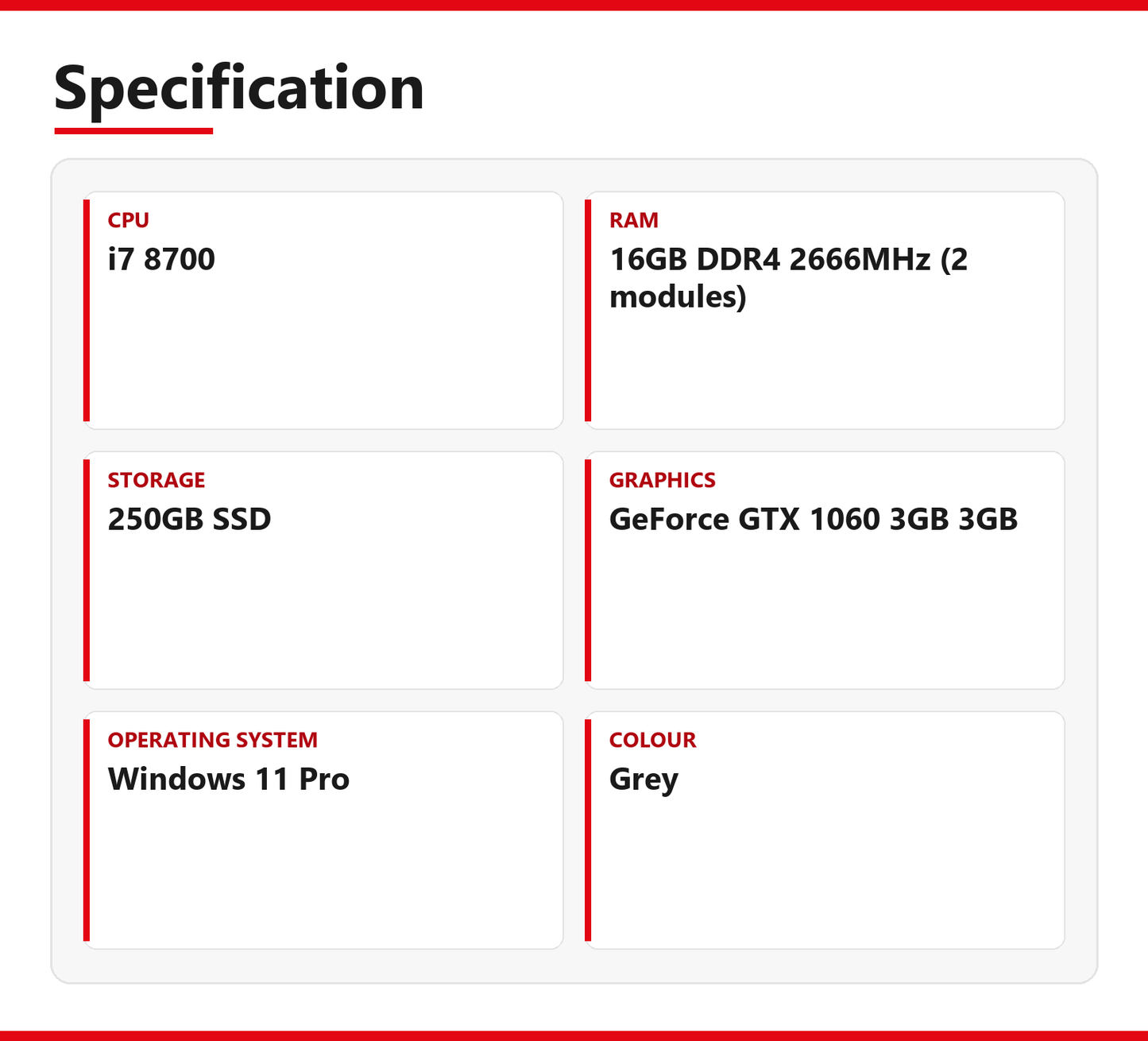 Gigabyte Z370 HD3 i7 Tower 16GB RAM 250GB SSD Intel 8700 GTX 1060 3GB Windows 11