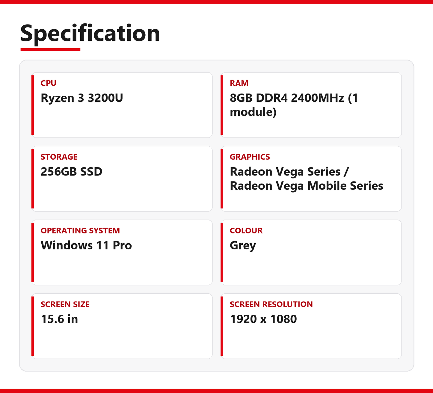 HP NoteBook 255 G7 15.6 inch 8GB RAM 256GB SSD AMD Ryzen 3 2200U Windows 11