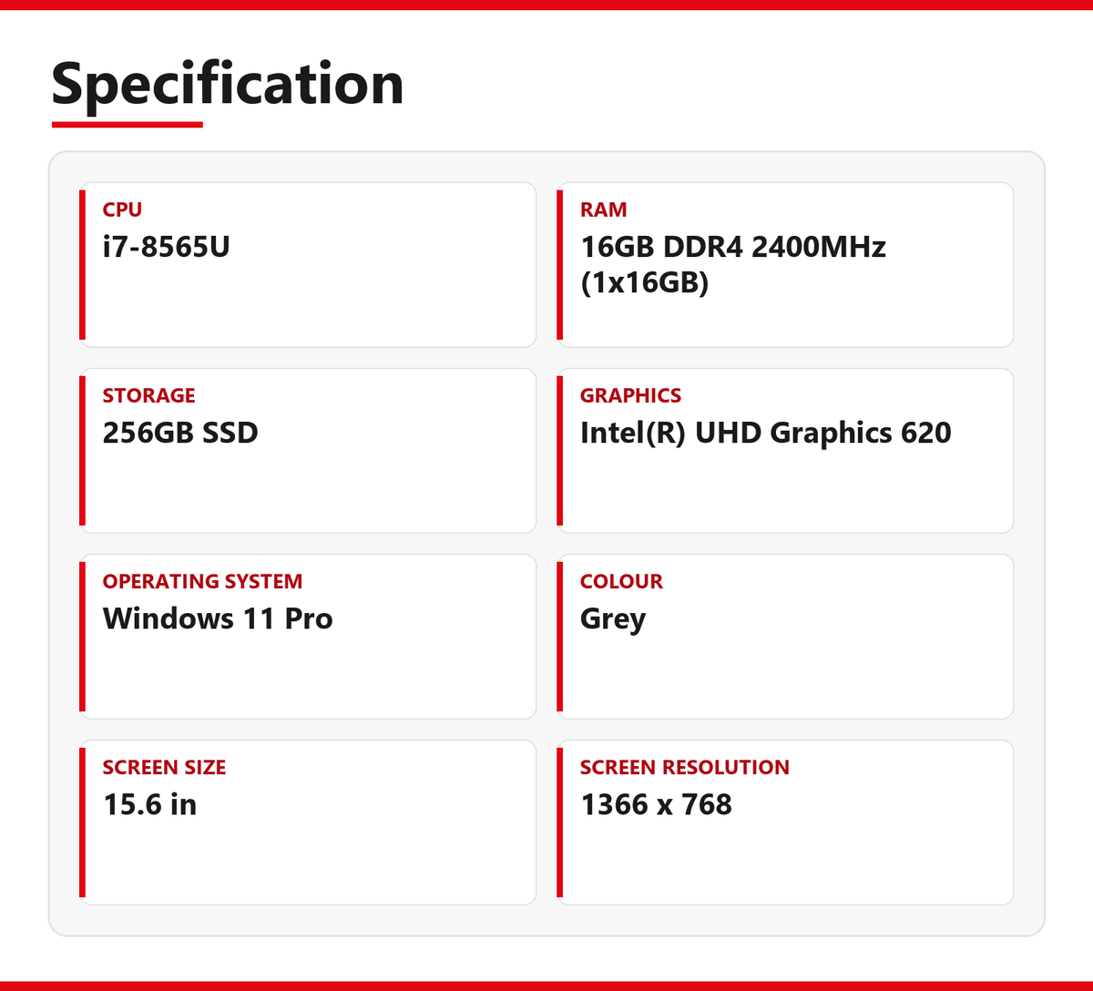 HP NoteBook i7 Laptop 250 G7 15.6 in 16GB RAM 256GB SSD Intel 8565U Windows 11