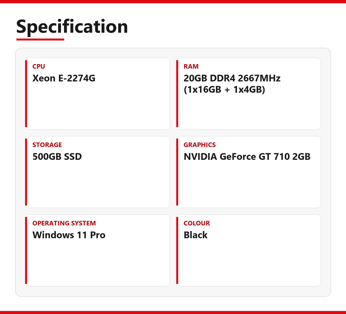 HP WorkStation Z2 G4 Tower PC 20GB RAM 500GB SSD Xeon E-2274G GT710 Windows 11