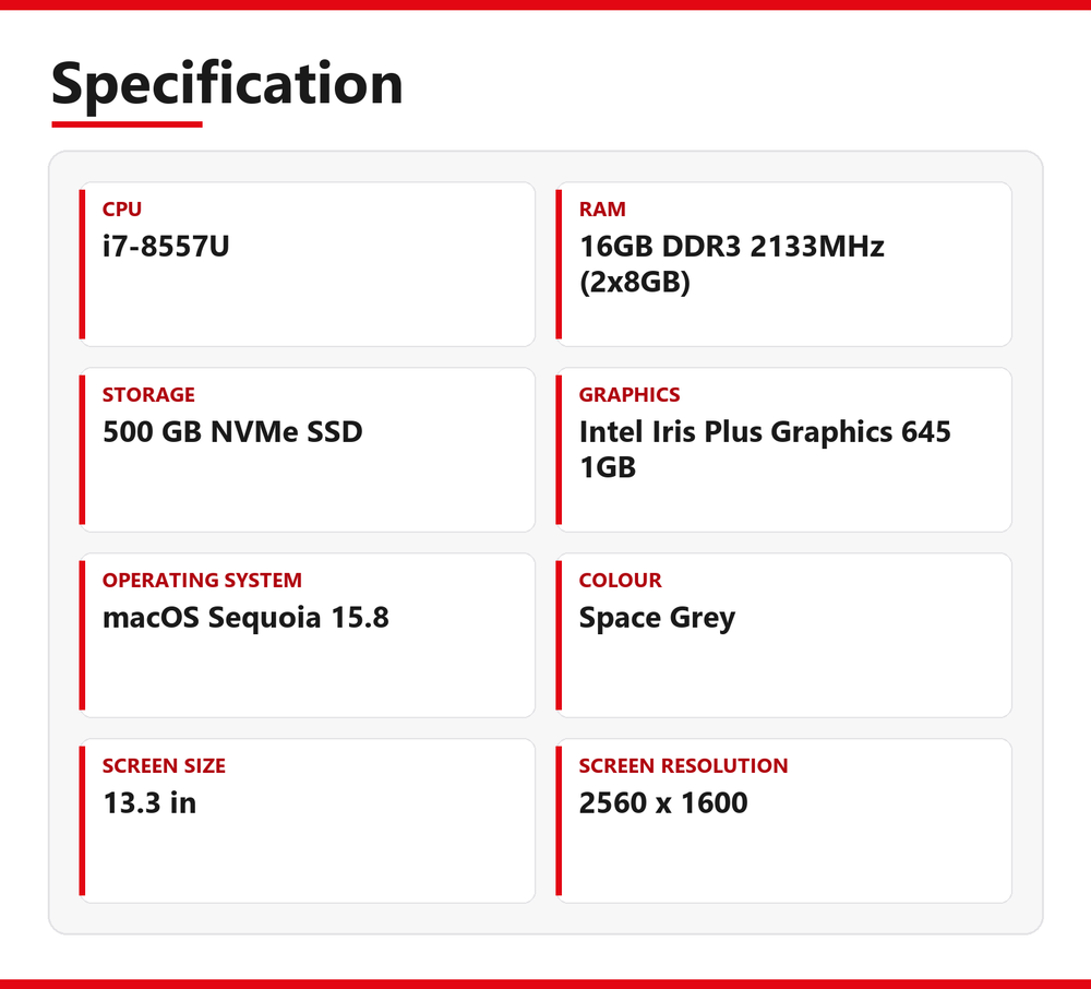 Apple MacBook Pro i7 (13-inch, 2019) 13.3 in 16GB RAM 500GB NVMe macOS Sequoia