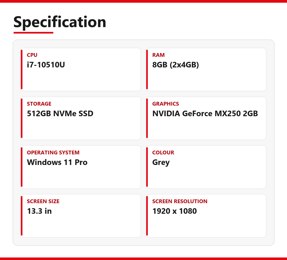 Dell Vostro i7 Laptop 5391 8GB RAM 512GB NVMe SSD Intel 10510U MX250 Windows 11