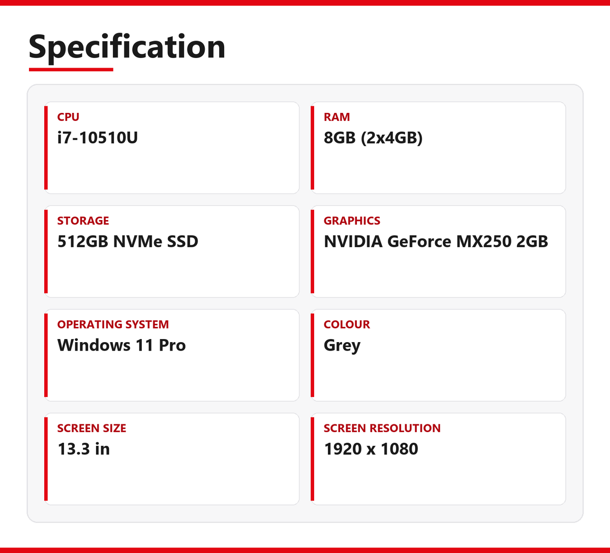 Dell Vostro i7 Laptop 5391 8GB RAM 512GB NVMe SSD Intel 10510U MX250 Windows 11