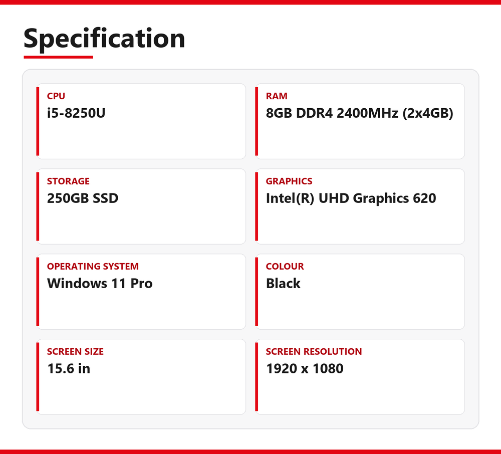 Lenovo ThinkPad i5 Laptop E580 15.6 in 8GB RAM 250GB SSD Intel 8250U Windows 11