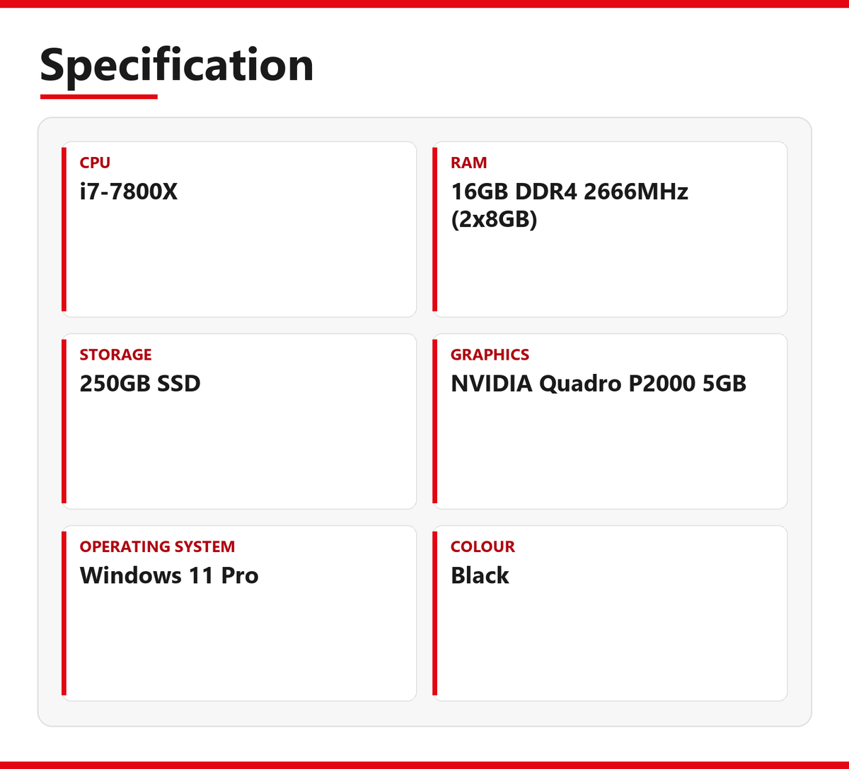 Dell Precision i7 Tower 5820 X-Series 16GB RAM 250GB SSD 7800X P2000 Quadro