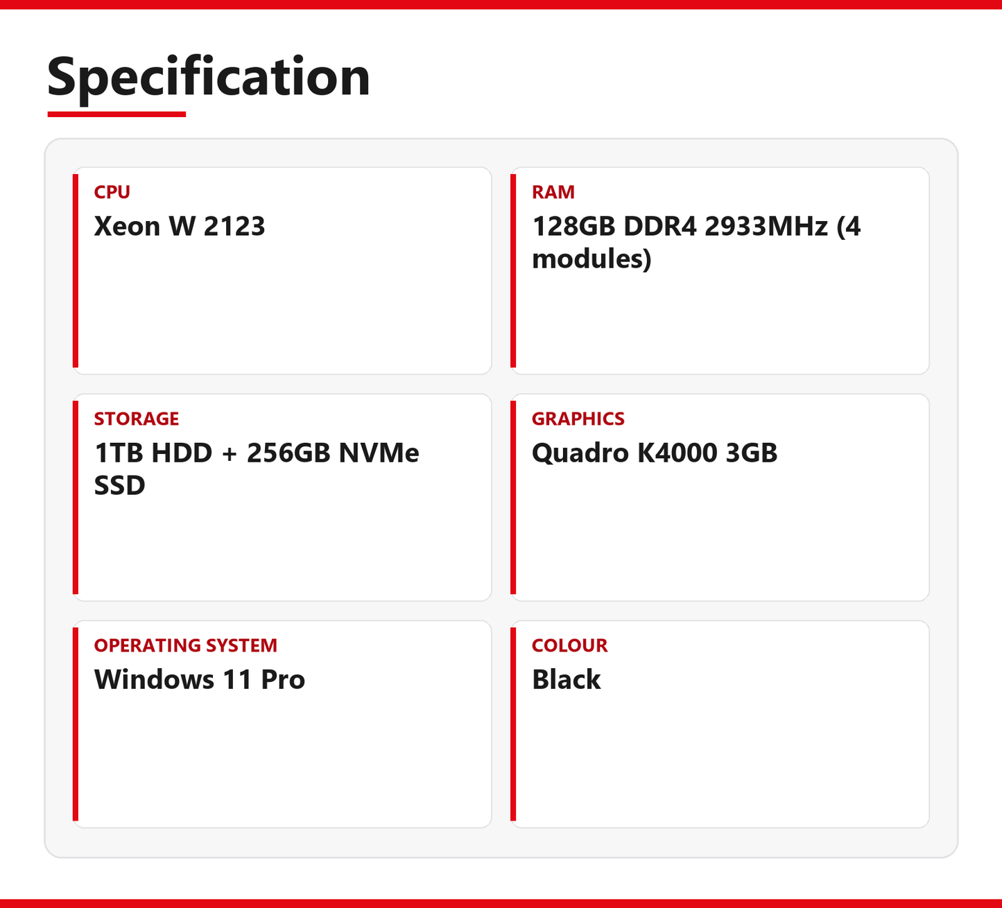 HP Workstation Z4 G4 PC 128GB RAM 1TB HDD + 256GB NVMe SSD Xeon W 2123 Quadro