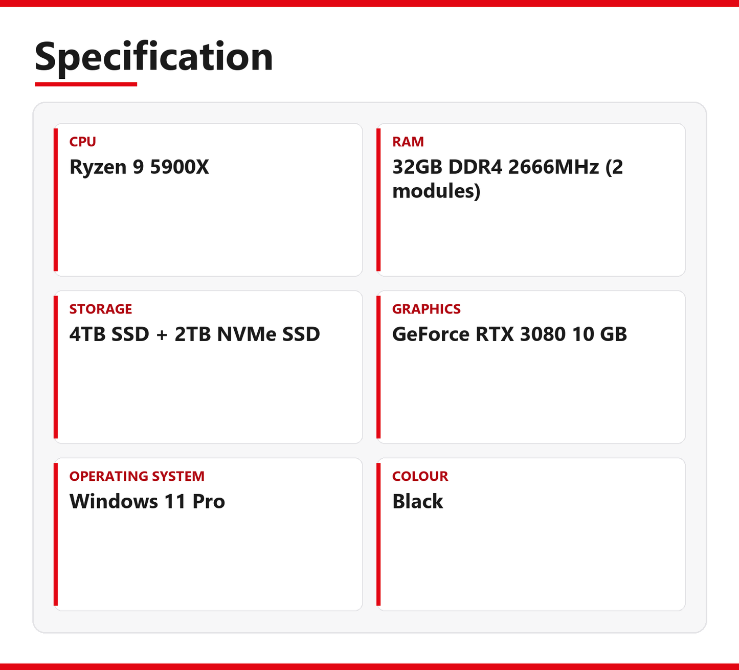 ASUS | STRIX B550-E GAMING | Ryzen 9 5900X | 32GB DDR4 2666MHz (2 modules) | 4TB SSD + 2TB NVMe SSD | Very Good - Refurbished