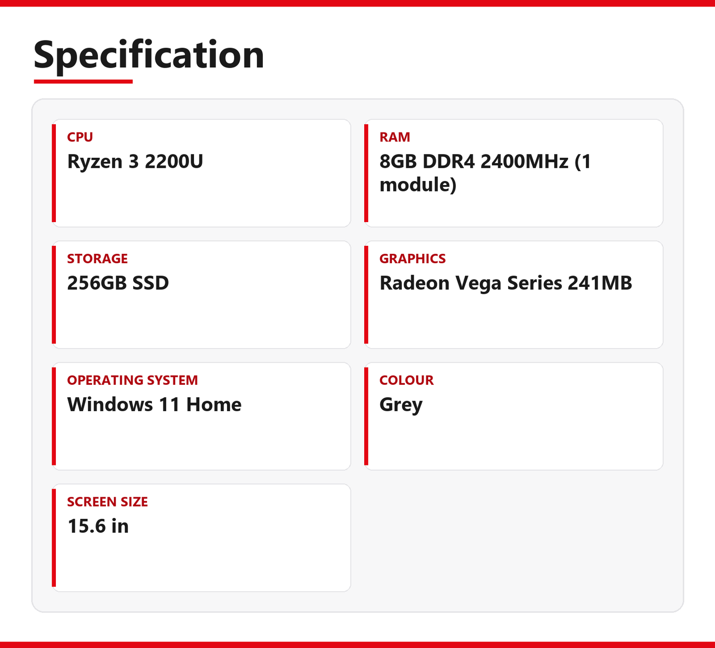 HP NoteBook 255 G7 15.6 inch 8GB RAM 256GB SSD AMD Ryzen 3 2200U Windows 11