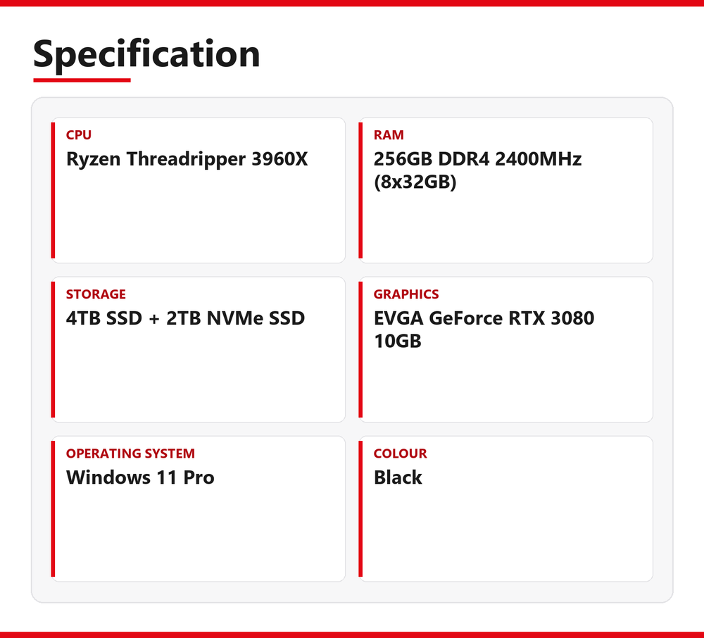 ASUS PRIME TRX40-PRO S Threadripper PC 256GB RAM 4TB SSD + 2TB NVMe SSD RTX 3080