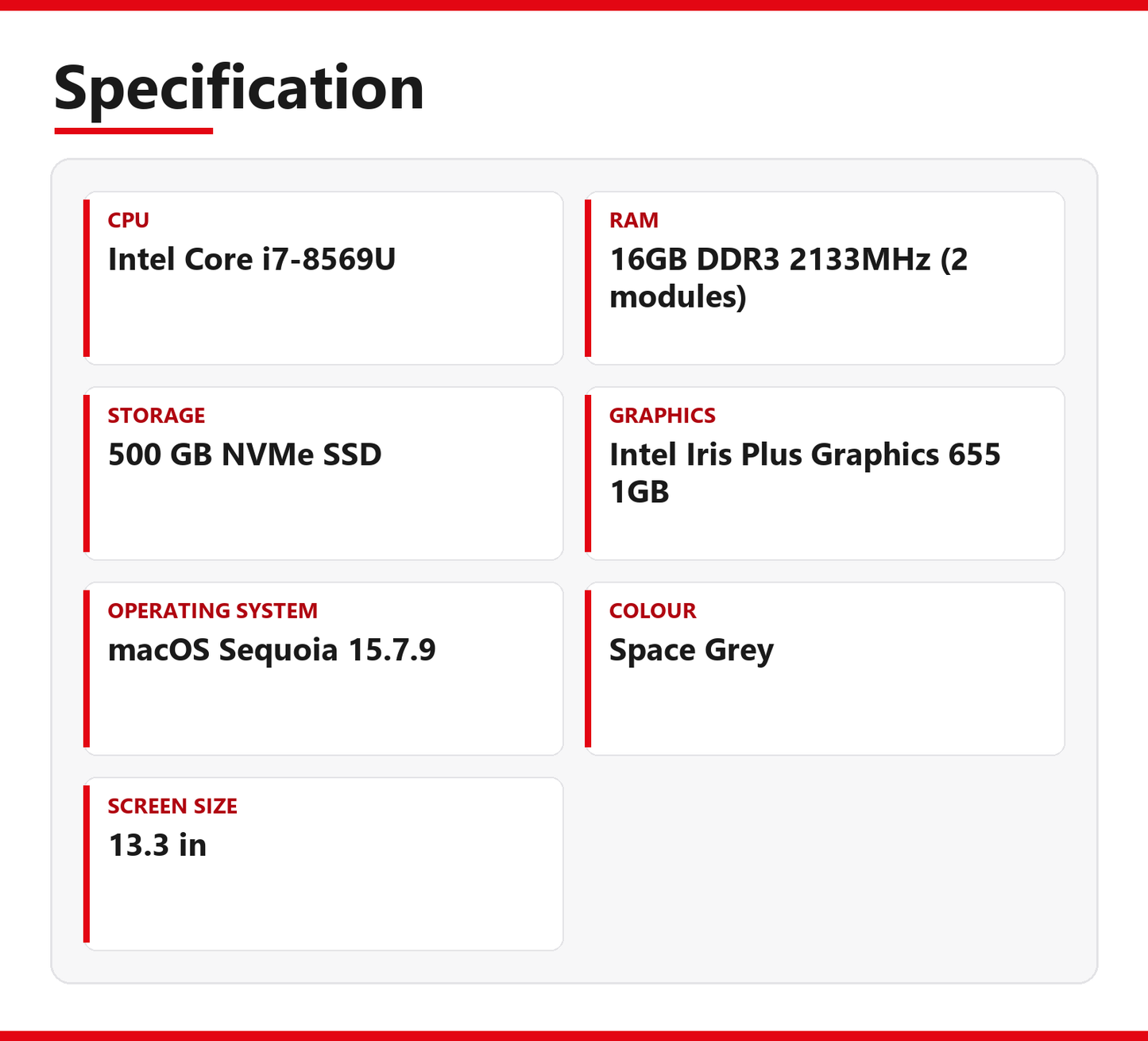 Apple MacBook Pro i7 (13-inch, 2019) 13.3 in 16GB RAM 500GB NVMe macOS Sequoia