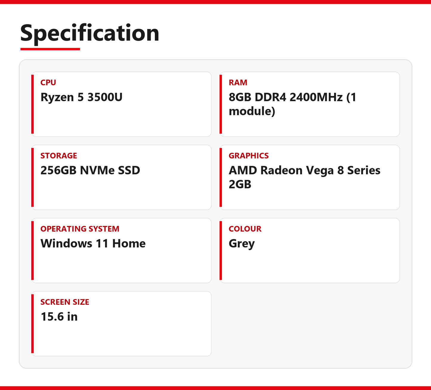 HP NoteBook Ryzen 5 Laptop 255 G8 15 in 8GB RAM 256GB NVMe AMD 3500U Windows 11
