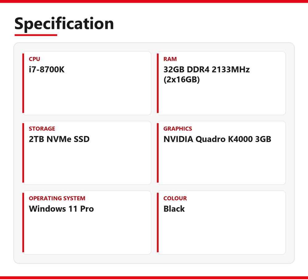 Dell Precision 3630 Tower 32GB RAM 2TB NVMe SSD i7-8700K NVIDIA Quadro K4000 3GB Windows 11 Pro