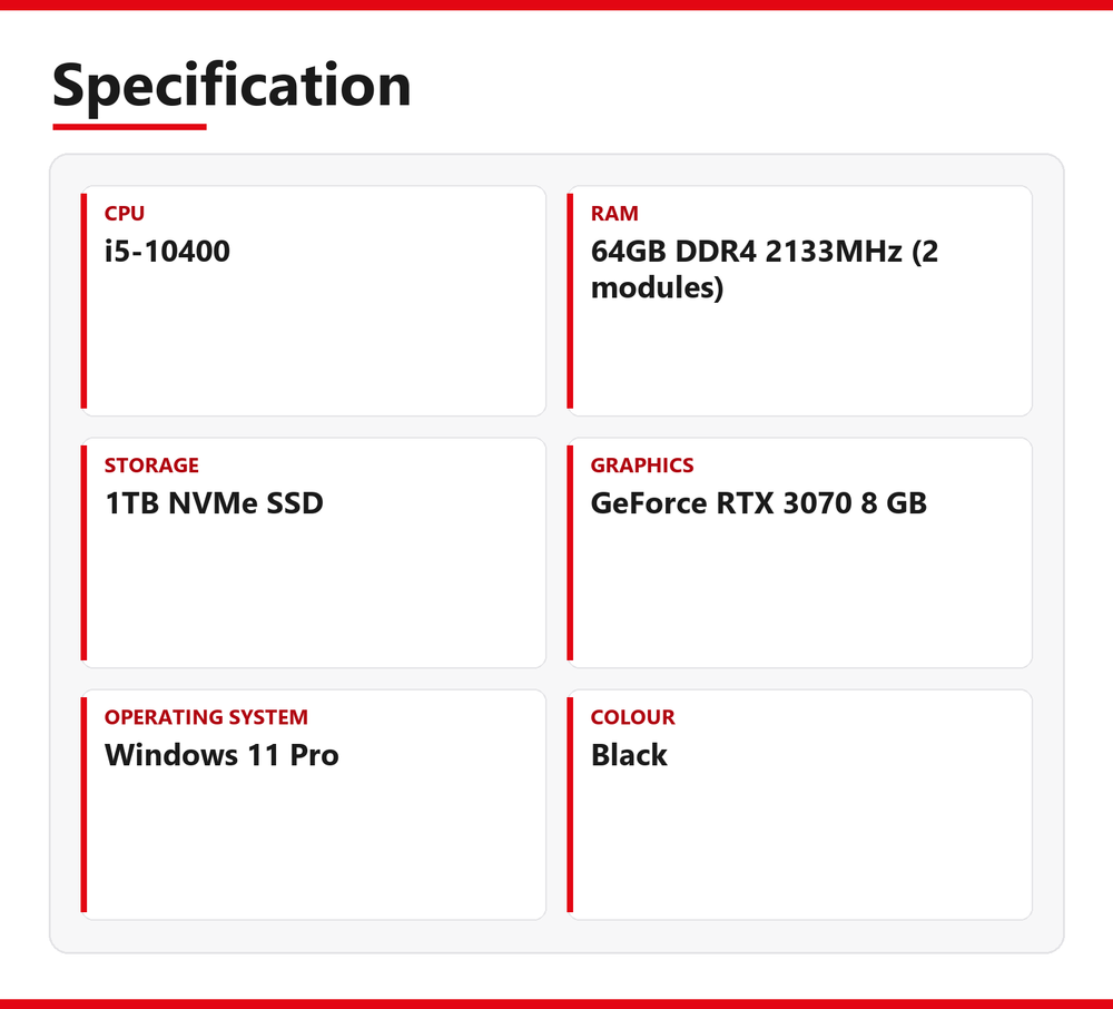 ASUS | GAMING B460-PLUS | i5-10400 | 64GB DDR4 2133MHz (2 modules) | 1TB NVMe SSD | Good - Refurbished