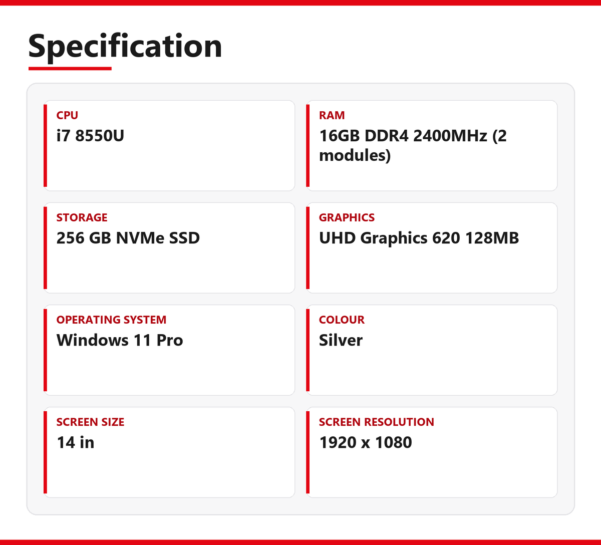 HP EliteBook i7 Laptop 840 G5 14 inch 16GB RAM 256GB NVMe Intel 8550U Windows 11