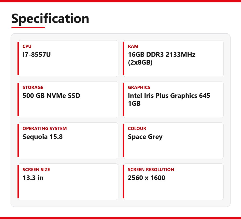 Apple MacBook Pro i7 (13-inch, 2019) 13.3 in 16GB RAM 500GB NVMe macOS Sequoia