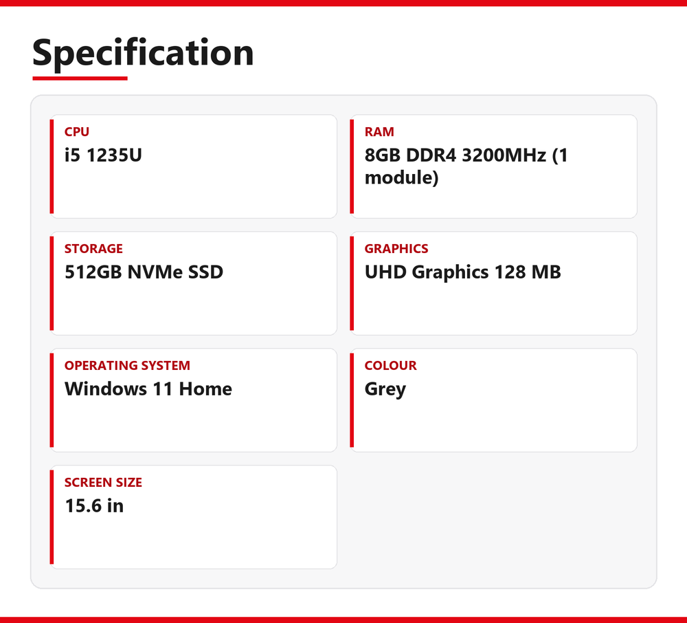 HP NoteBook i5 Laptop 15.6 in 250 G9 8GB RAM 512GB NVMe Intel 1235U Windows 11