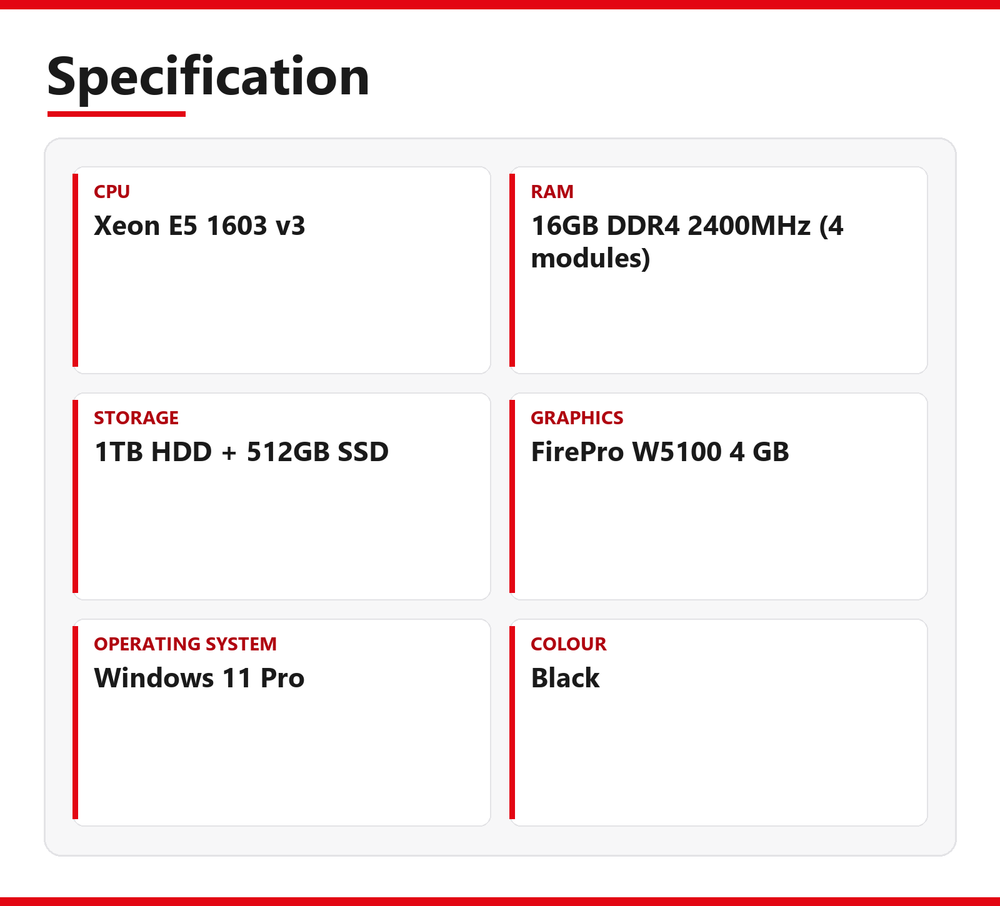 Dell Precision 5810 Tower PC 16GB RAM 1TB HDD + 512GB SSD Xeon E5 1603 v3 WiFi