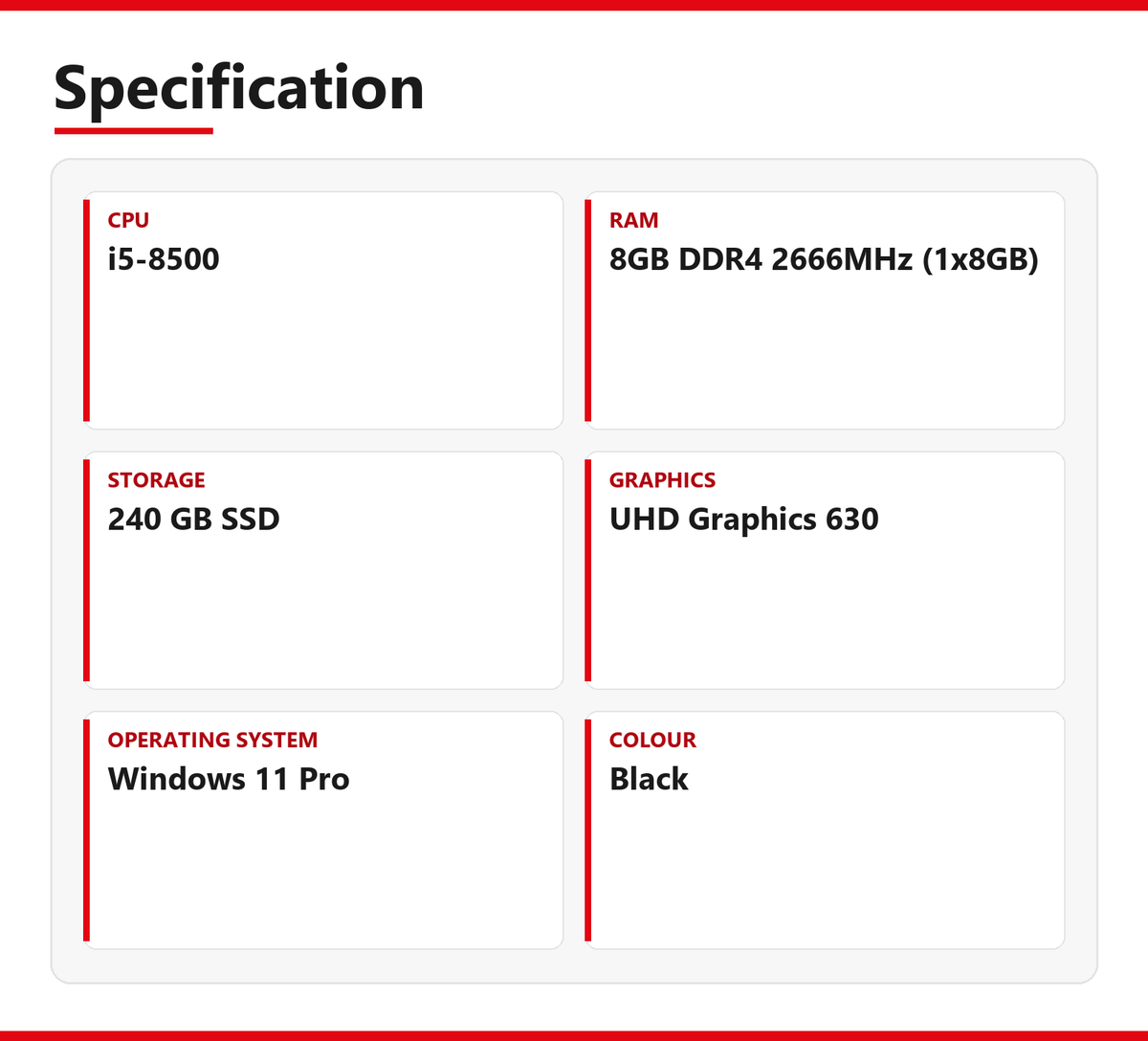 HP 290 G1 i5 SFF PC 8GB RAM 240GB SSD Intel 8500 WiFi Windows 11 USB 3.0