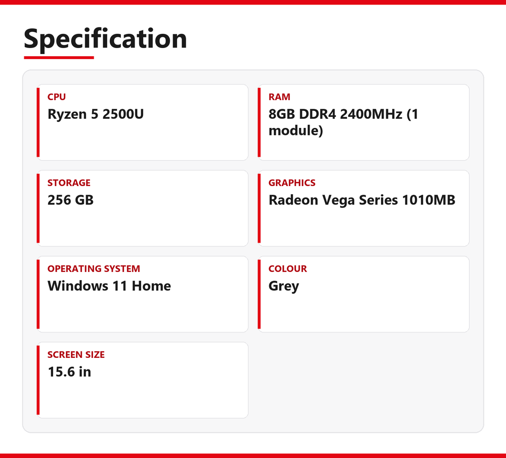HP Notebook Ryzen 5 Laptop 255 G7 15.6 inch 8GB RAM 256GB AMD 2500U Windows 11