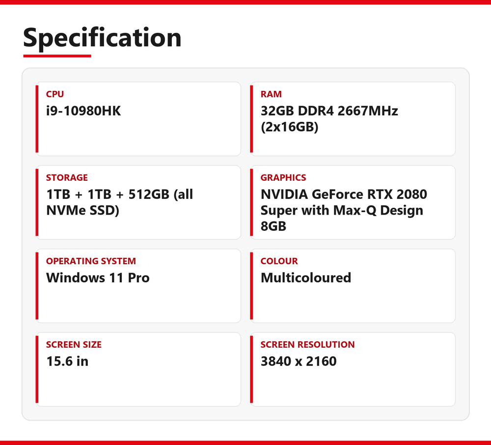 Alienware M15 R3 i9 Laptop 4K OLED 32GB RAM 2.5TB NVMe 10980HK RTX 2080 Super