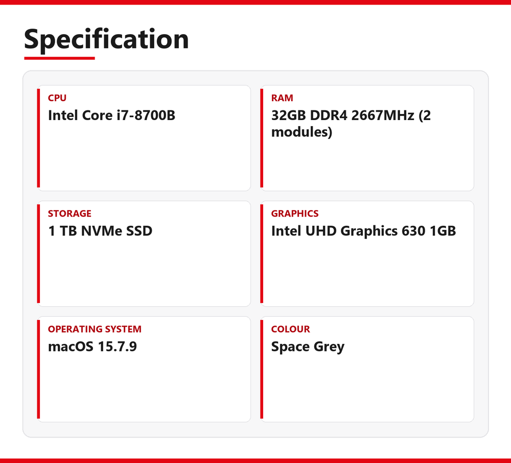 Apple | Mac mini (2018) | Intel Core i7-8700B | 32GB DDR4 2667MHz (2 modules) | 1 TB NVMe SSD | Very Good - Refurbished