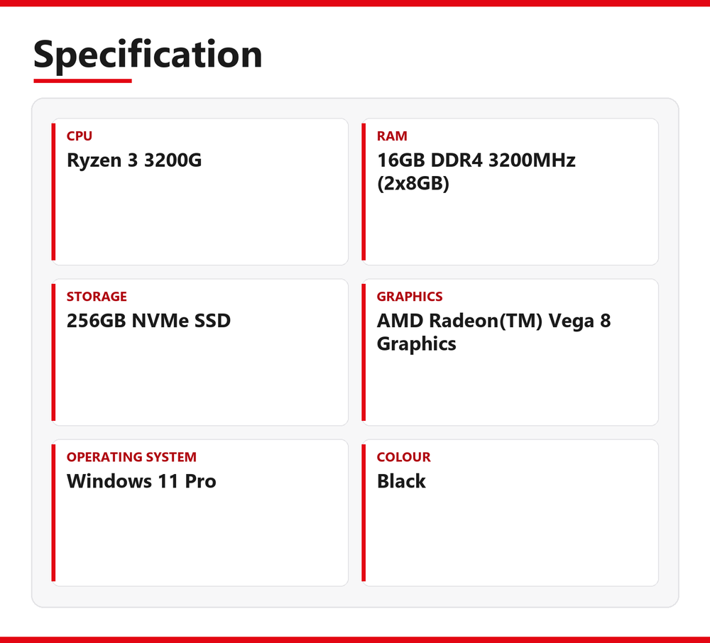 Lenovo V55t Desktop PC 16GB DDR4 RAM 256GB NVMe SSD Ryzen 3 3200G Windows 11