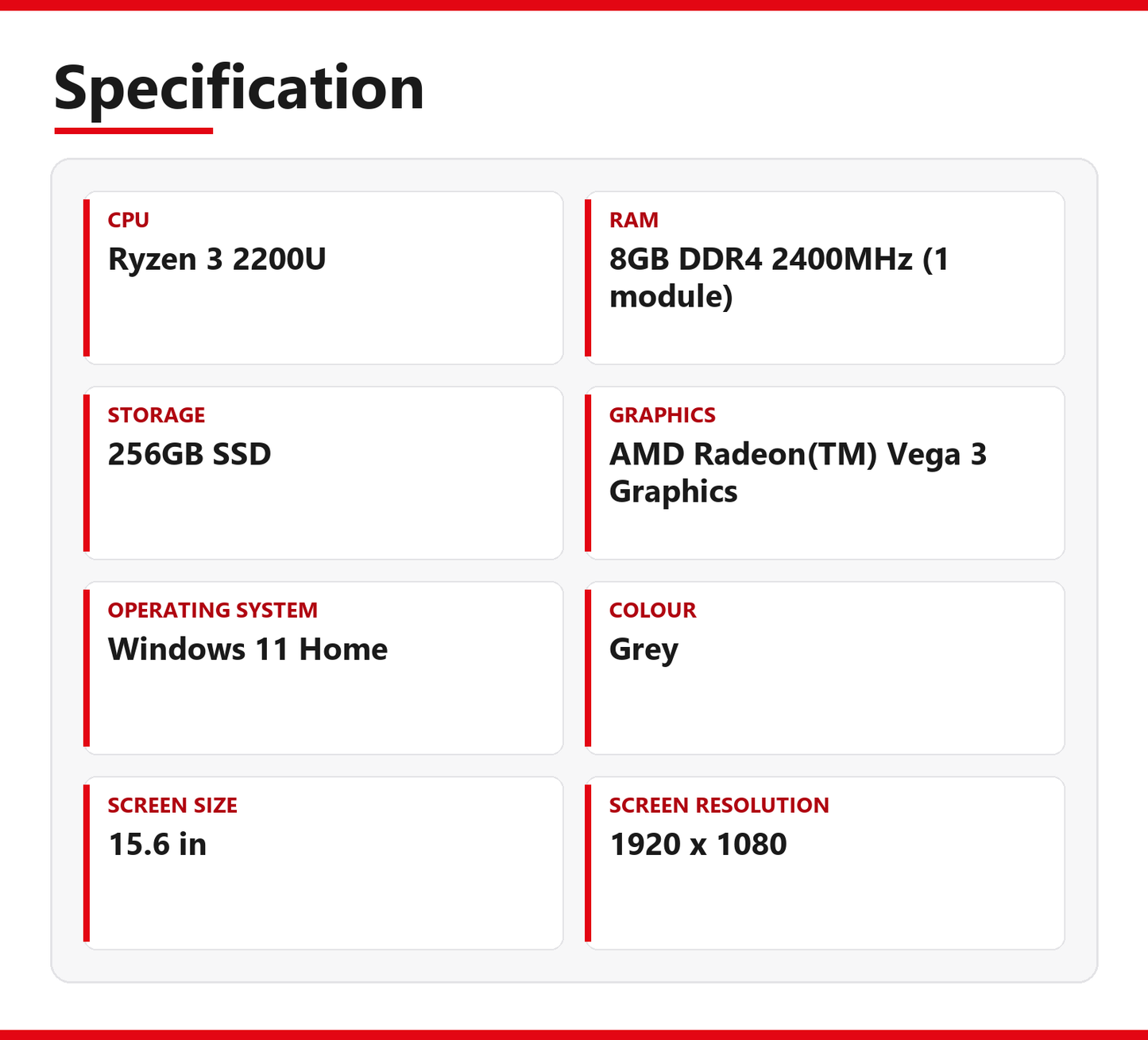HP NoteBook 255 G7 15.6 inch 8GB RAM 256GB SSD AMD Ryzen 3 2200U Windows 11