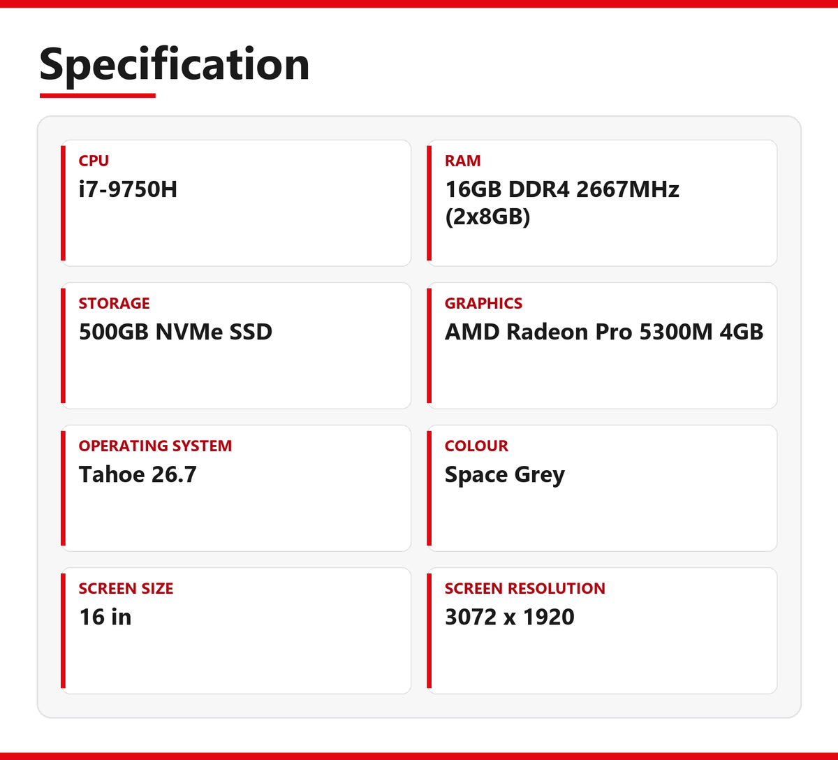 Apple MacBook Pro i7 (16-in, 2019) 16 GB RAM 500GB NVMe Intel 9750H macOS Tahoe