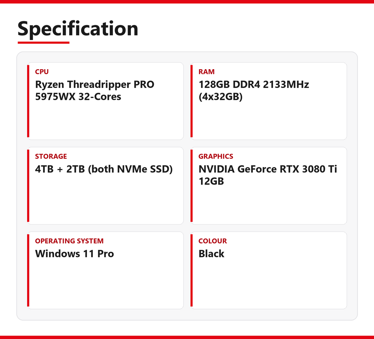 ASRock WRX80 Ryzen Threadripper Pro 5975WX RTX 3080 Ti 128GB RAM 6TB NVMe SSD