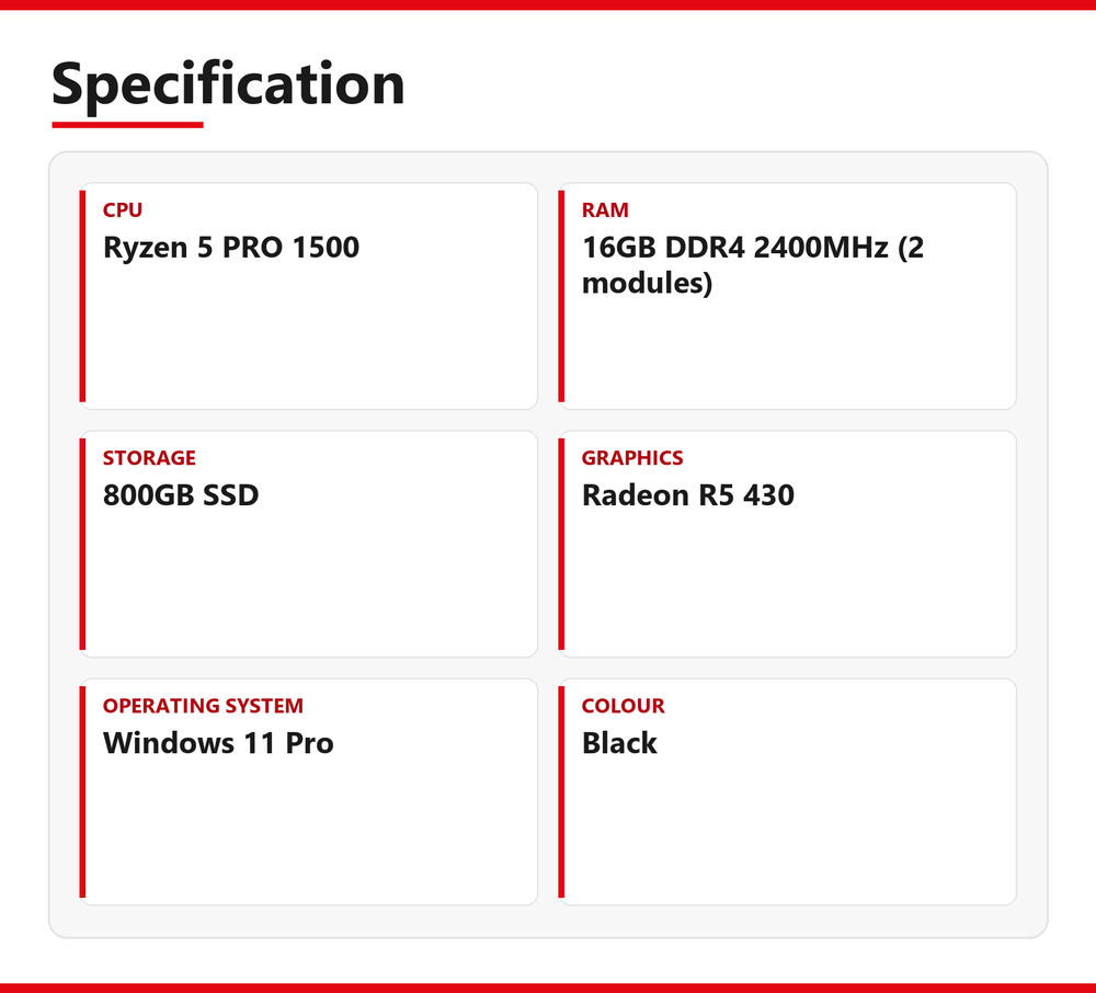 Dell OptiPlex 5055 Ryzen 5 Pro SFF PC 16GB RAM 800GB SSD AMD 1500 Windows 11